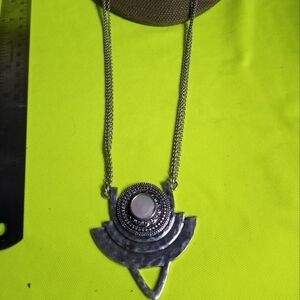 Silvertone abalone large pendant necklace lucky brand